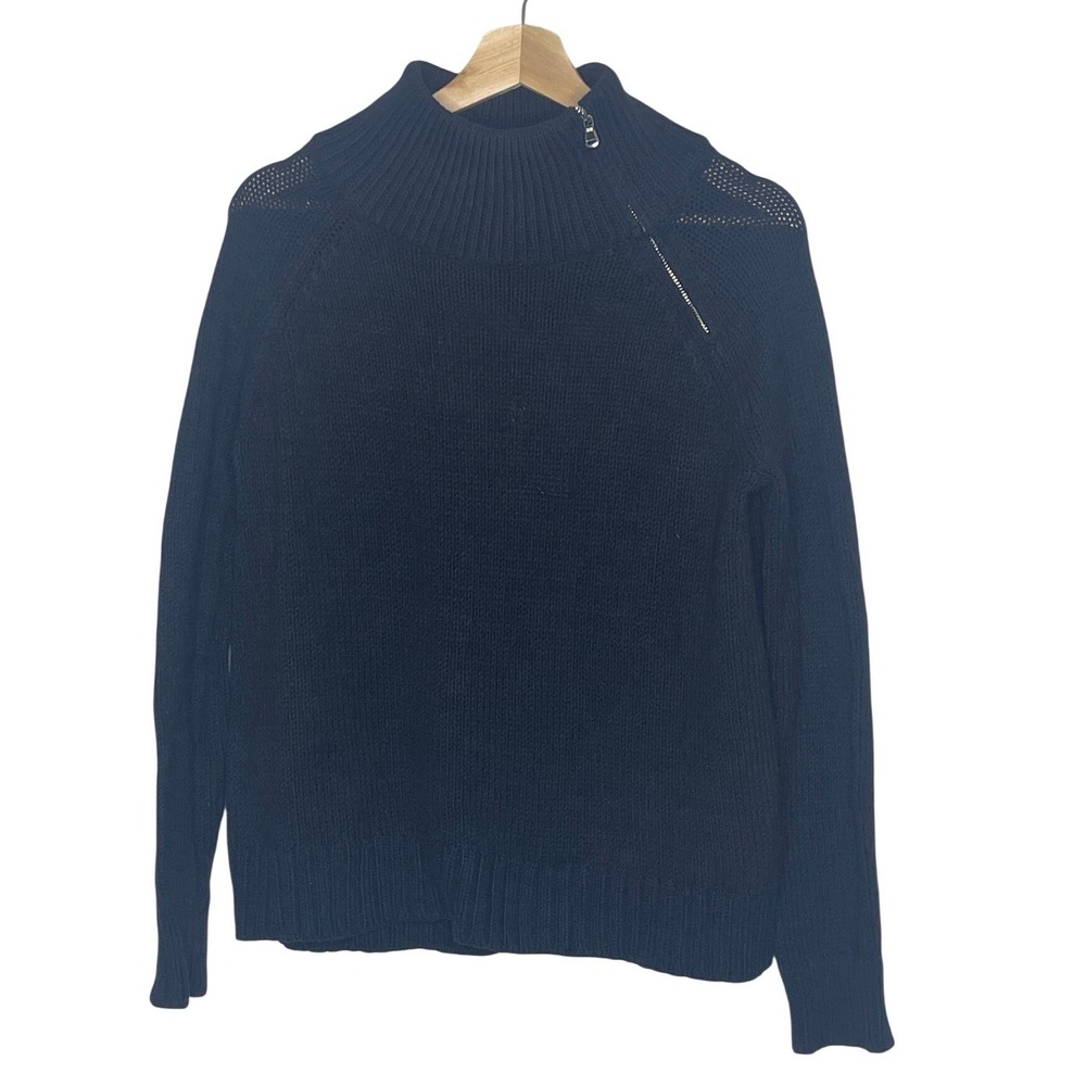 Lisa Todd Black Heart Intarsia Mock Neck Zip  Oversized Sweater  XS NEW